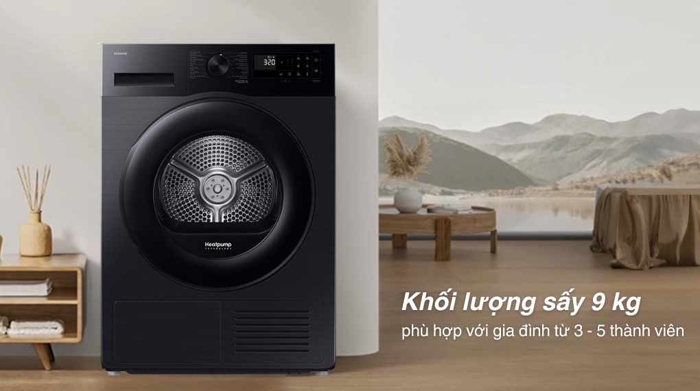 Máy sấy bơm nhiệt Samsung DV90CGC2A0ABSV với khối lượng sấy 9kg thích hợp với gia đình từ 3-5 thành viên